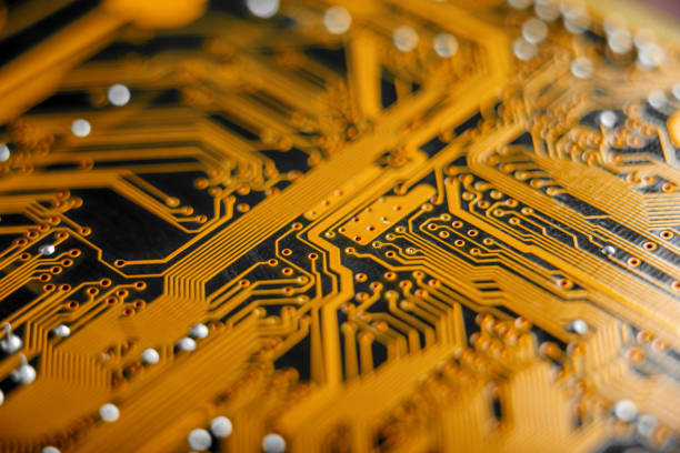 istock Electronic Board with semiconductor elements closeup. Concept of the technology of solid-state microelectronics 926069788