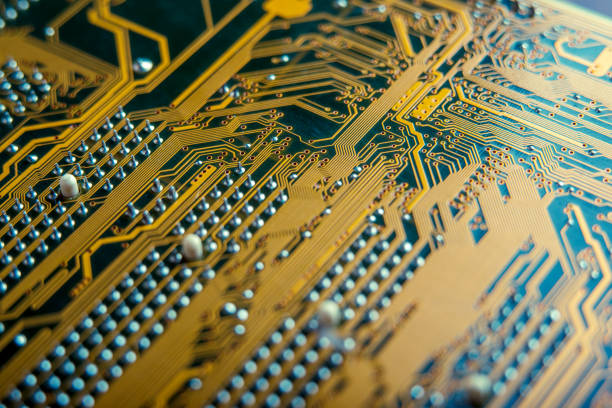 istock Electronic Board with semiconductor elements closeup. Concept of the technology of solid-state microelectronics 926069804