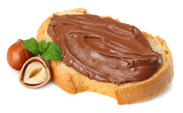 istock Slice of bread with chocolate cream with hazelnut isolated on white background 926070802