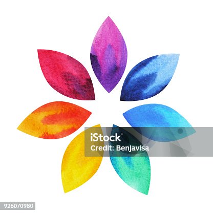 istock 7 color of chakra sign symbol, colorful lotus flower icon, watercolor painting hand drawn, illustration design 926070980