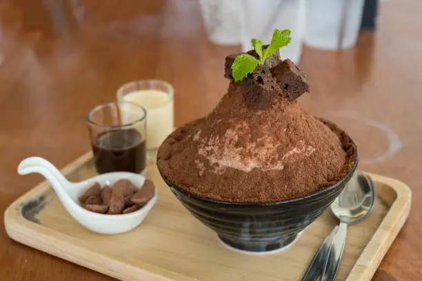 Photo of Korean Dessert - Chocolate bingsu or ice snow flake with fresh milk