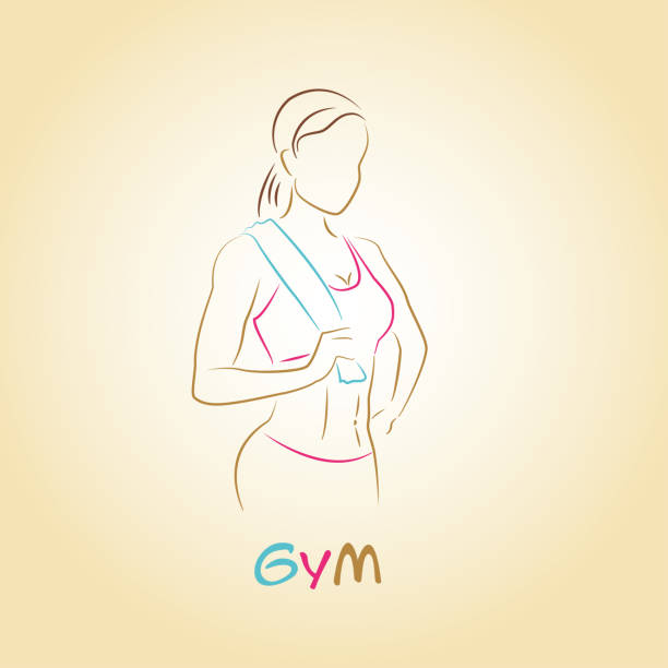 Fitness club logo or banner with woman silhouette. Fitness club logo or banner with woman silhouette. Vector illustration. Isolated on white background. gym silhouettes stock illustrations