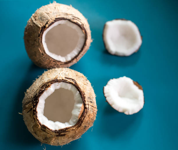 Coconut on blue color background