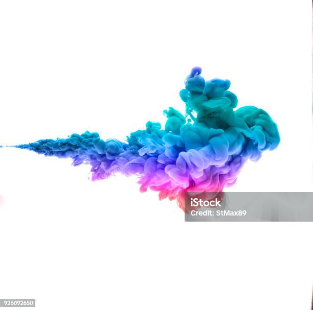 Colorful Dye In Water On White Background Stock Photo - Download Image Now - Water, Ink, Colors