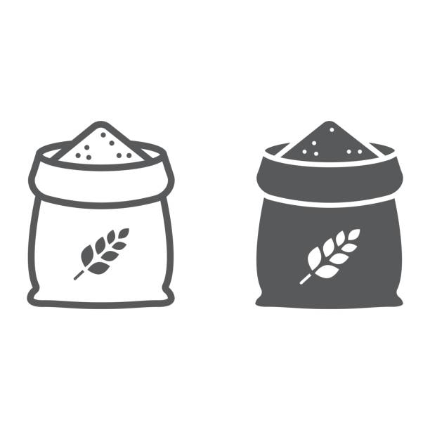 Bag of wheat line and glyph icon, farming and agriculture, grain bag sign vector graphics, a linear pattern on a white background, eps 10. Bag of wheat line and glyph icon, farming and agriculture, grain bag sign vector graphics, a linear pattern on a white background, eps 10. flour stock illustrations