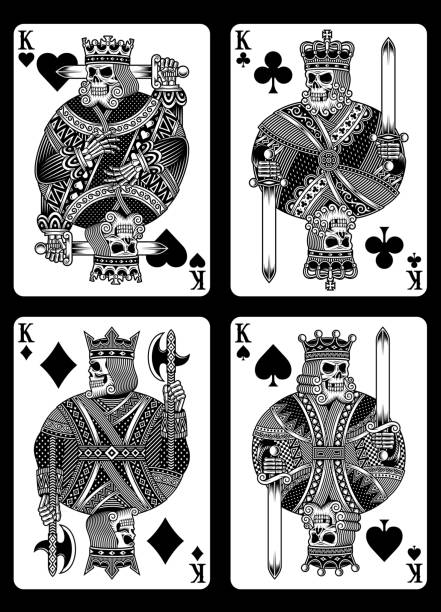 Set of Skull Playing Cards fully editable vector illustration (editable EPS) of skull playing cards, image suitable for playing card decks, graphic t-shirt, tattoo or design element poker card tattoos stock illustrations