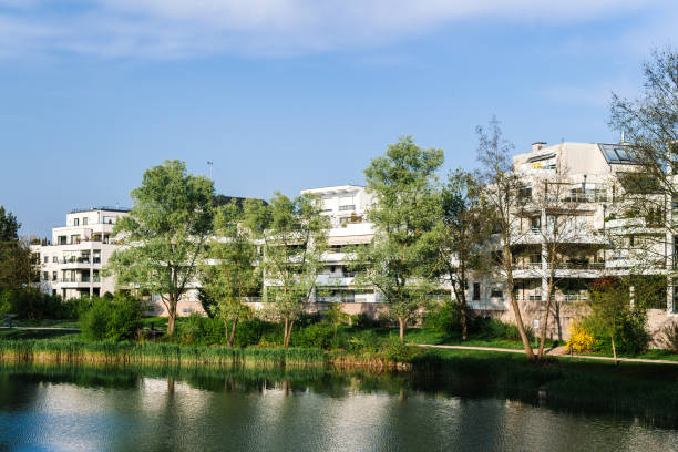 Modern apartment building with windows and balconies
