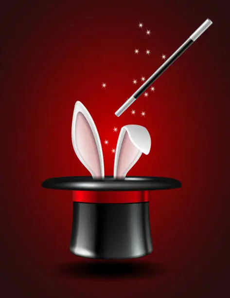 Vector illustration of White rabbit ears appear from the magic hat