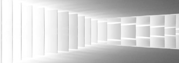 istock Louvered / stair-step structure. Digitally rendered wide-angle background image on the subject of modern interior. Abstract architecture in black and white. 926108904