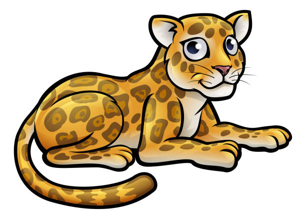 ilustrações, clipart, desenhos animados e ícones de leopard ou jaguar cartoon - white background spotted wildlife nature