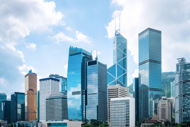 Hong Kong financial district. Cityscape, City, Building Exterior, Hong Kong, Urban Skyline, hong kong business district stock pictures, royalty-free photos & images