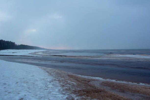 colorful winter sunset Baltic sea Saulkrasti