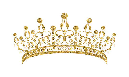 Glittering Diadem. Golden tiara isolated on white background.