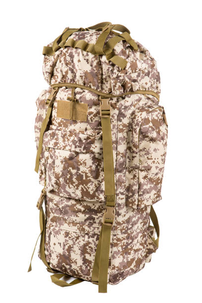 istock large camouflage backpack, for hunting or fishing, for a warrior, packed, on white background 926144494