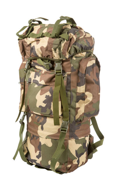istock large camouflage backpack, for hunting or fishing, for a warrior, packed, on white background 926144496