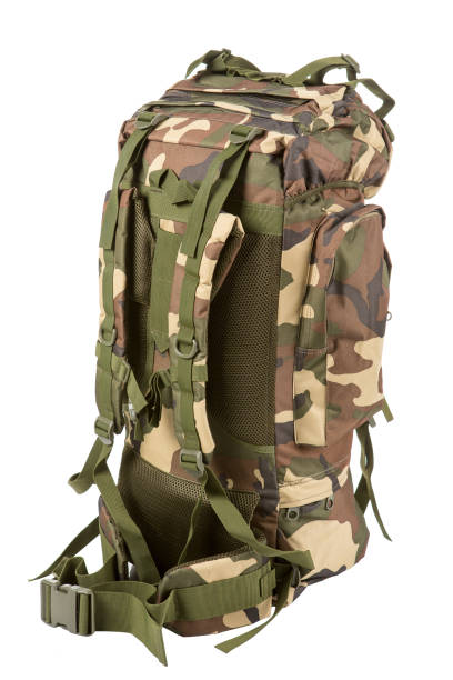 istock large camouflage backpack, for hunting or fishing, for a warrior, packed, on white background 926144512