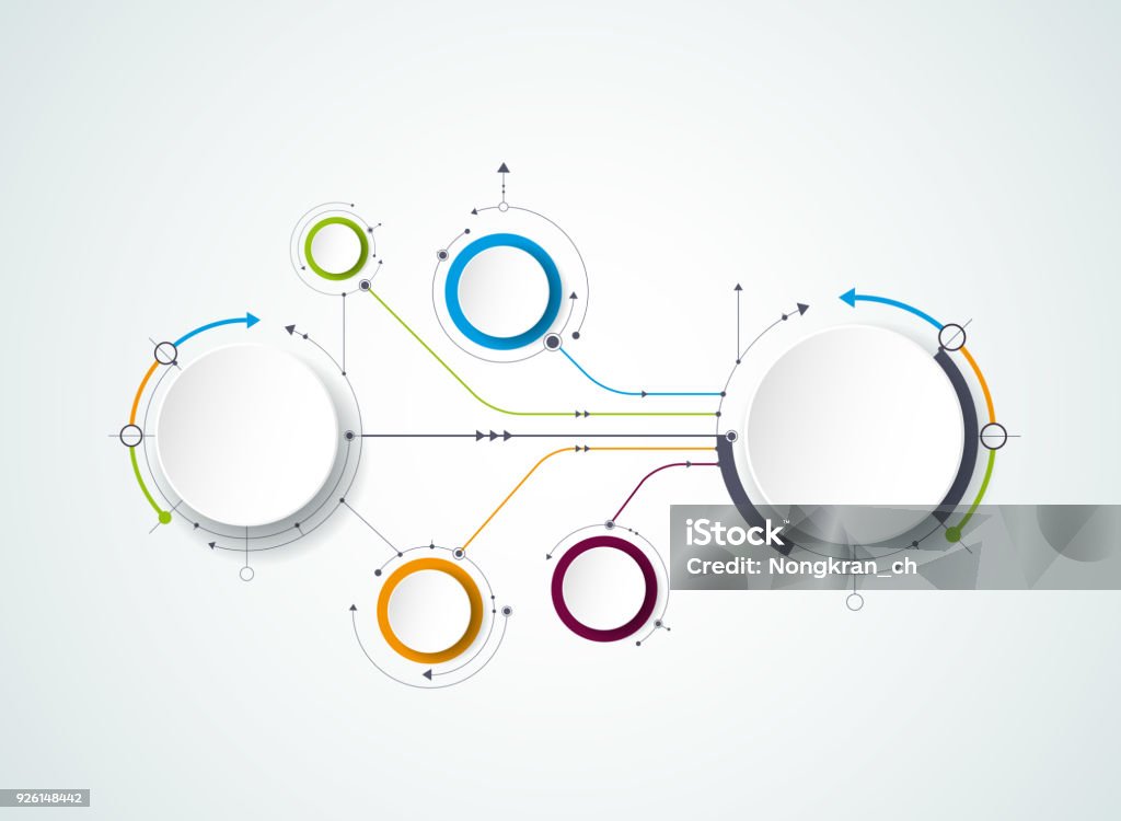 Molécules abstraites de vecteur avec l’étiquette en papier 3D, cercles intégrés. Espace pour le contenu - clipart vectoriel de Graphisme d'information libre de droits