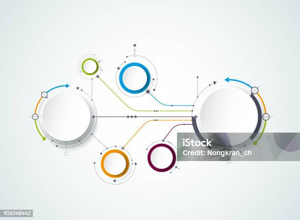 Vector Abstract Molecules With 3d Paper Label Integrated Circles Blank Space For Content Stock Illustration - Download Image Now