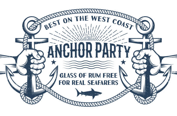 vintage plakat morski - anchor nautical vessel sea sailboat stock illustrations