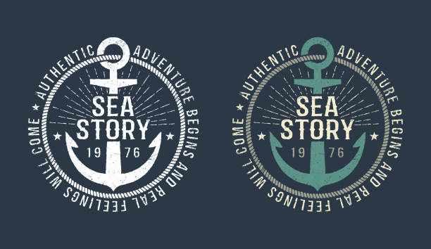 ilustrações, clipart, desenhos animados e ícones de emblema retrô redonda marinha - anchor retro revival tattoo old fashioned