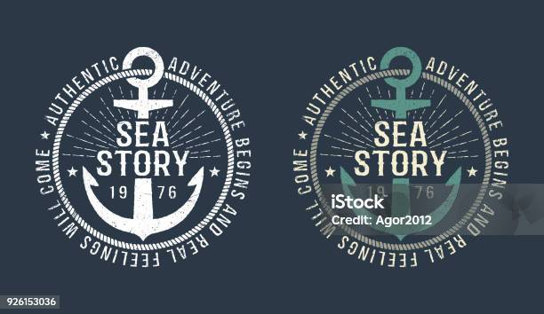 Marine Round Retro Emblem Stock Illustration - Download Image Now - Logo, Nautical Vessel, Anchor - Vessel Part