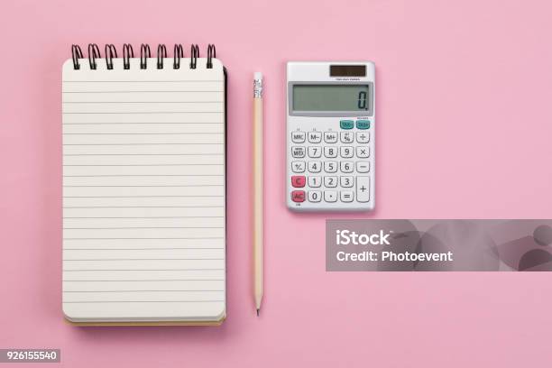 Workspace Concept Stock Photo - Download Image Now - Calculator, Cut Out, Directly Above