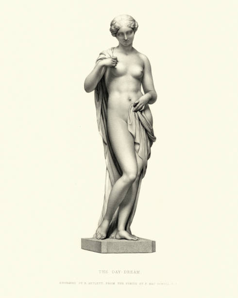 Fine Art Statue, The Day Dream Vintage engraving of a Fine Art Statue, The Day Dream, after P Mac Dowell, 19th Century naked stock illustrations