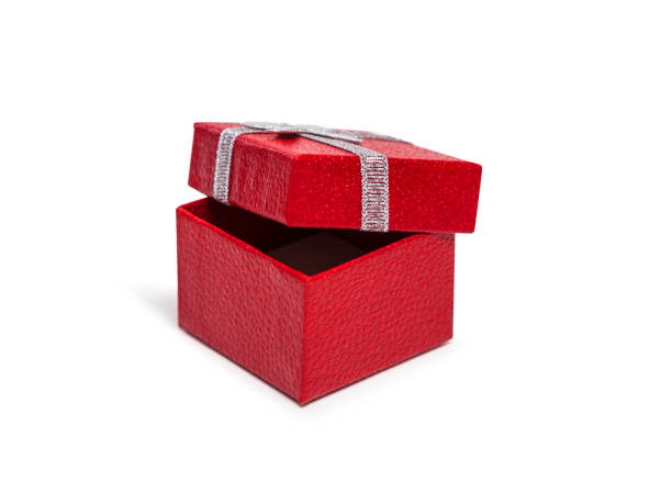 istock Open Red gift box with silver ribbon isolated on white backgroun 926170706