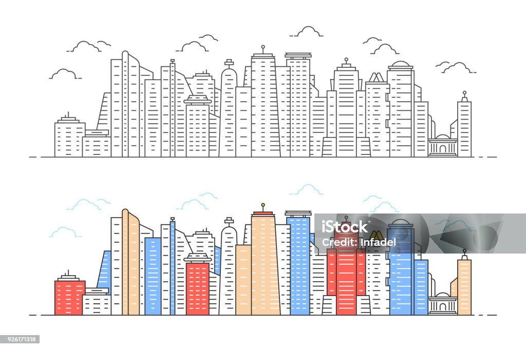 vista de ciudad lineal moderno negro y color - arte vectorial de República de Singapur libre de derechos