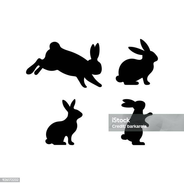 부활절 토끼 실루엣 다른 모양 및 동작의 집합 토끼에 대한 스톡 벡터 아트 및 기타 이미지 - 토끼, 아이콘, 토끼 새끼