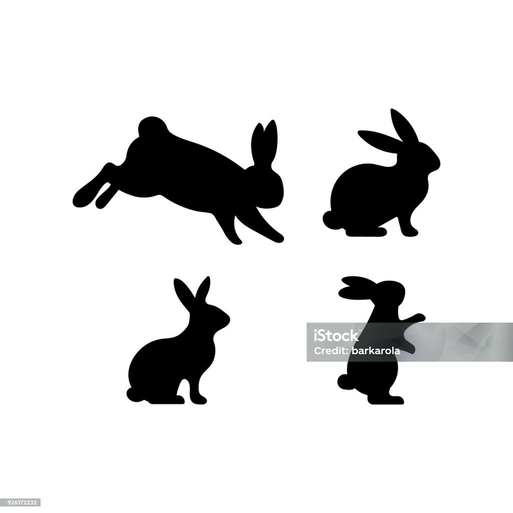 A set of Easter rabbits silhouette in different shapes and actions A set of Easter rabbits silhouette in different shapes and actions isolated on a white background. Rabbit - Animal stock vector