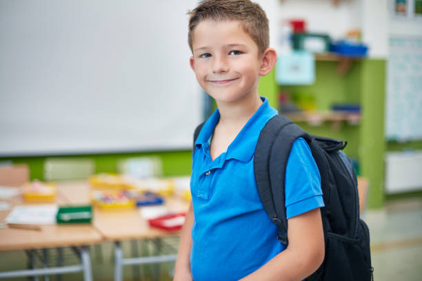 istock Portrait of schoolboy with backpack in classroom 926172680