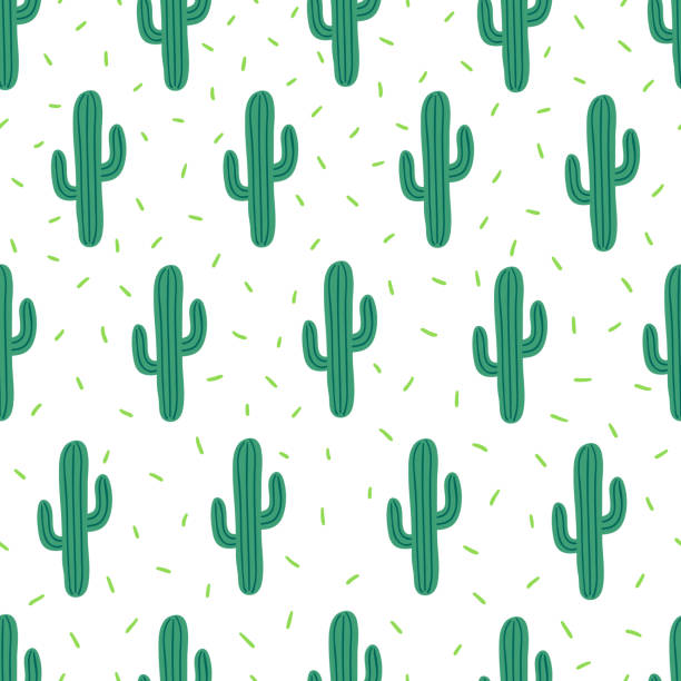 Vector seamless simple pattern with cactuses on white background Vector seamless simple pattern with cactuses on white background. Perfect for wallpaper, gift paper and summer greetings. cactus stock illustrations