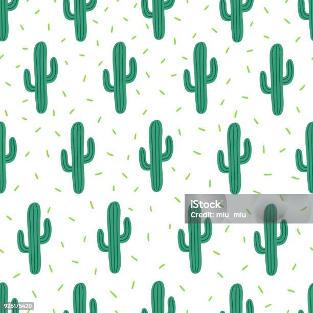 Vector Seamless Simple Pattern With Cactuses On White Background Stock Illustration - Download Image Now