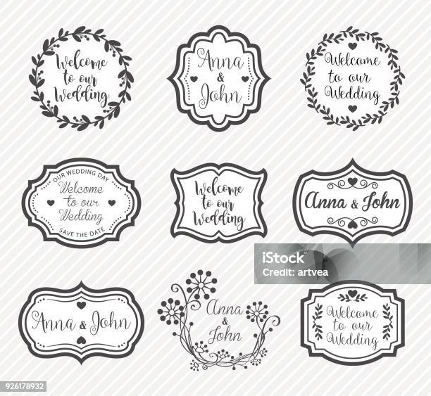 Wedding Badges Stock Illustration - Download Image Now - Wedding, Label, Border - Frame