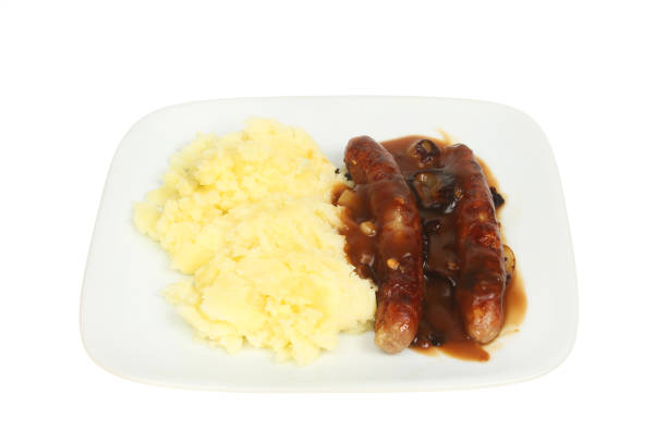 salsiccia e poltiglia - sausage food mash grilled foto e immagini stock