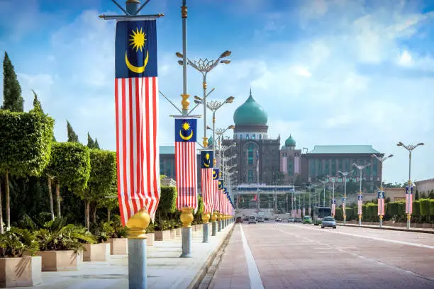 Photo of View of the Prime Minister's office from the Seri Gemilang Bridge in the planned city of Putrajaya south of Kuala Lumpur