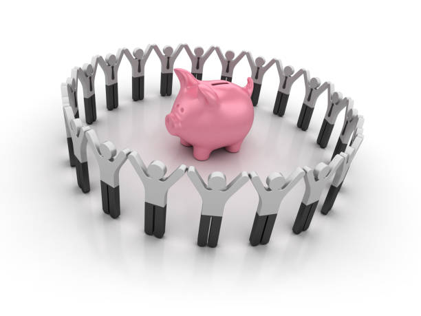 istock Pictogram Teamwork with Piggy Bank - 3D Rendering 926193592