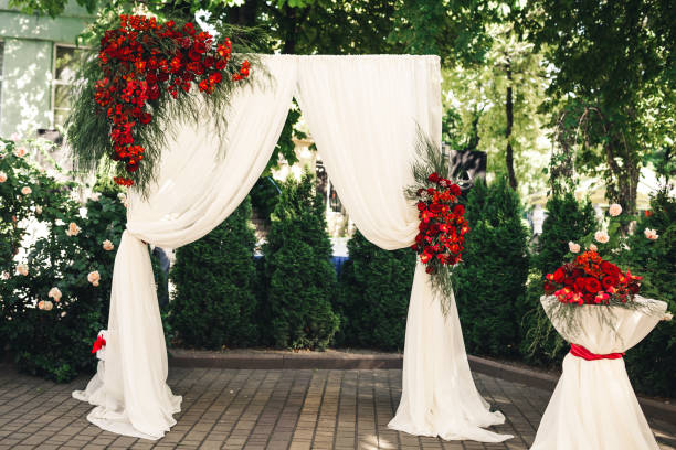 istock Wedding arch and table decorated with flowers. 926196866