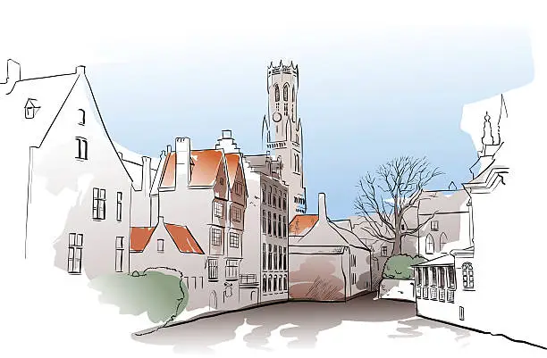Vector illustration of Bruges Watercolor