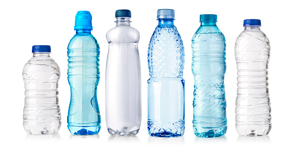 set of water plastic bottle isolated on white background
