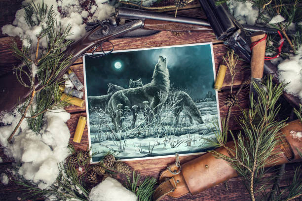 illustration of wolves in thematic environment