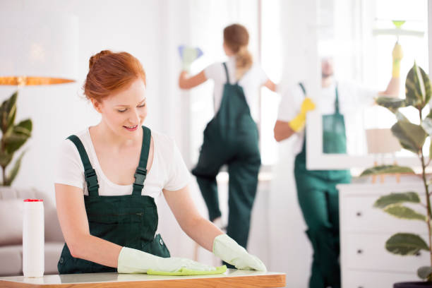 istock Smiling cleaning lady wiping table 926208770