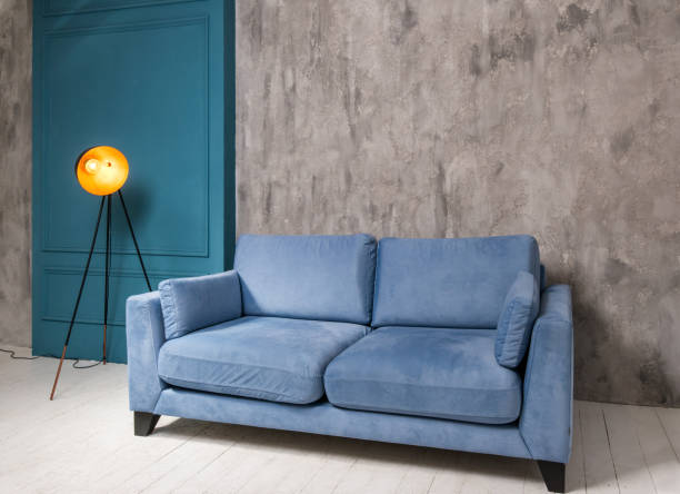 istock Living room interior with blue sofa and retro lamp 926211870