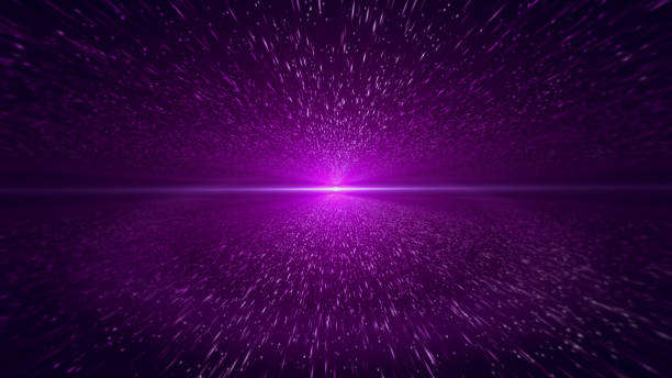 wiązka światła, fioletowe tło cząstek - horizontal orientation flash zdjęcia i obrazy z banku zdjęć