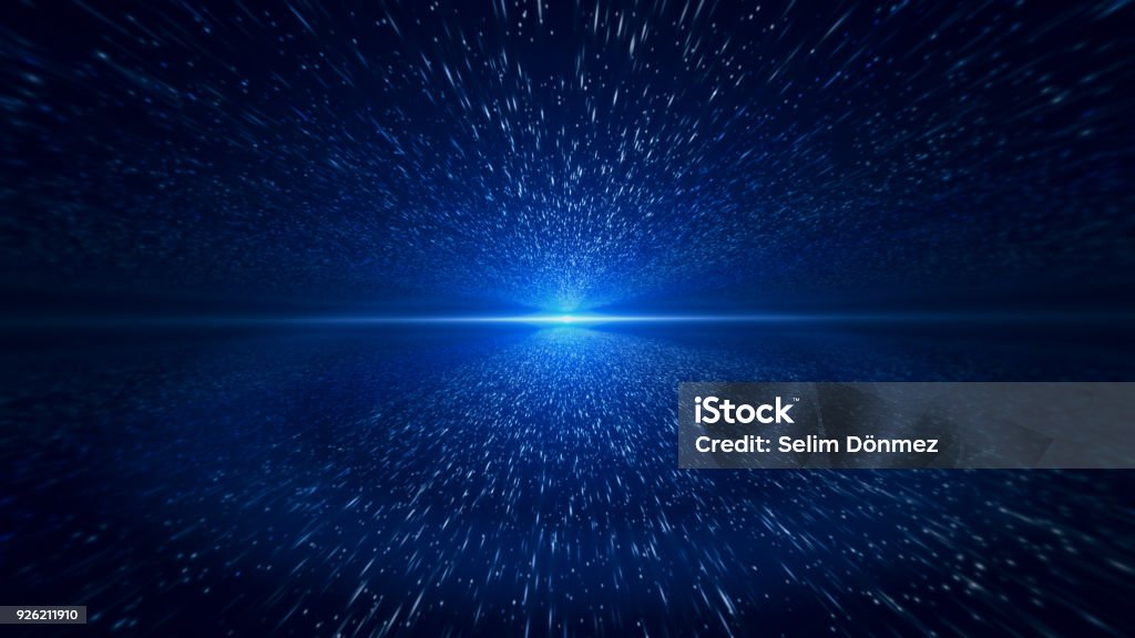 Light Beam, Blue Particle Background Space, Copy Space, Digital Animation, Blue Outer Space Stock Photo