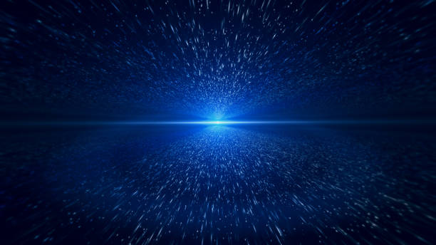 Light Beam, Blue Particle Background Space, Copy Space, Digital Animation, Blue natural phenomenon stock pictures, royalty-free photos & images