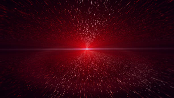 光ビーム、赤い粒子背景 - copy space flash ストックフォトと画像