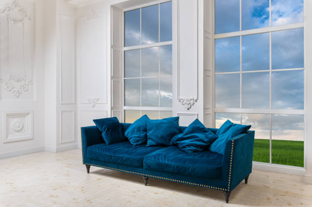 istock Spacious classic living room with scenic window view 926212066