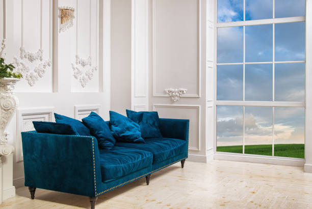 istock Luxury white living room with panoramic window 926212174